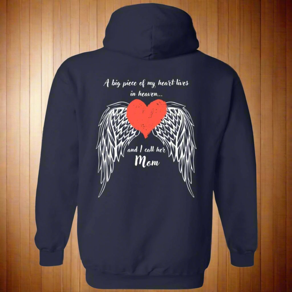 Pullover hoodie with 'A Big Piece of My Heart' and wing graphics, symbolizing love and remembrance in a cozy design