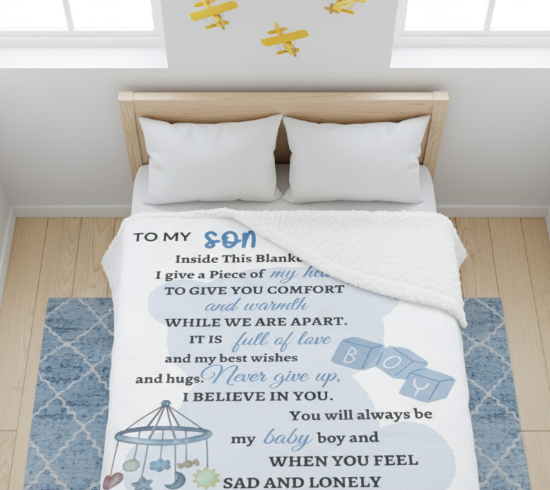 My Son Blue Teddy Blanket Love Mom