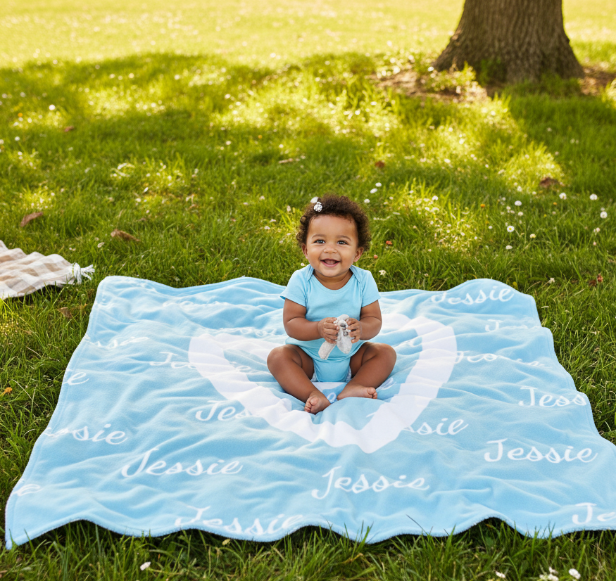 Personalized Name Fleece Blanket w/ Heart Design