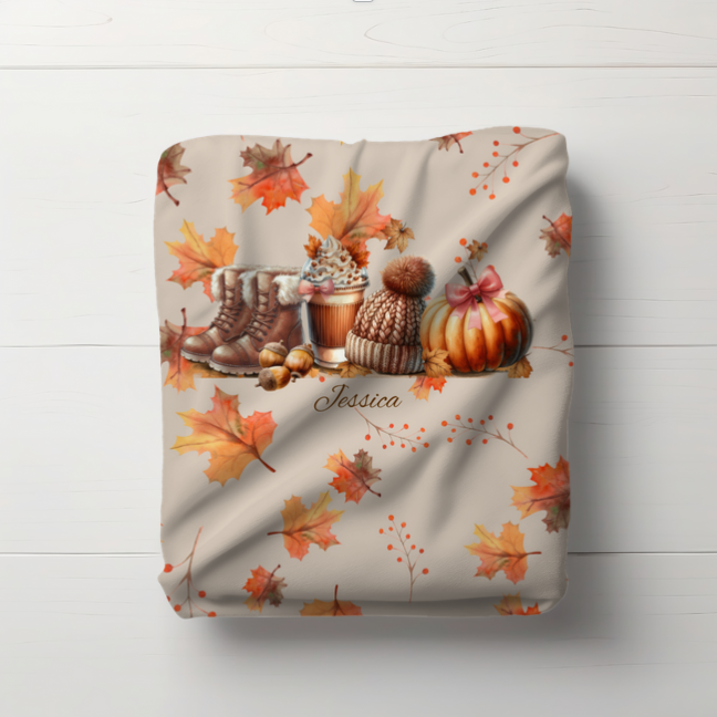 Personalized- Fall Time Plush Fleece Blanket