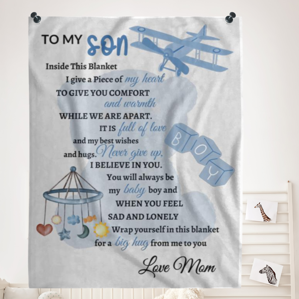 My Son Blue Teddy Blanket Love Mom