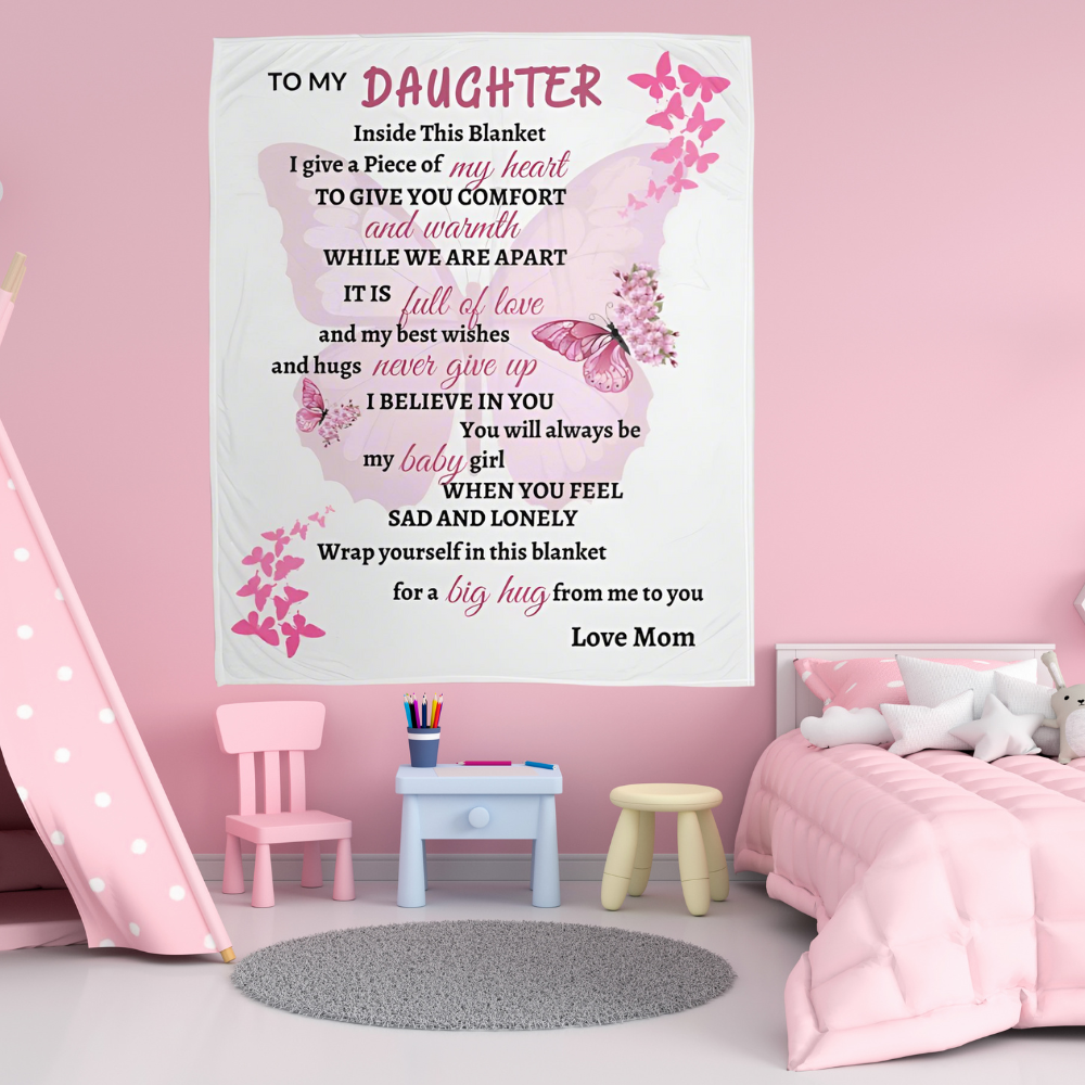 My Daughter Pink Butterfly Blanket Love Mom