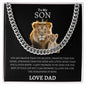 To My Son- Lion Cuban Link Necklace w/ Message Card