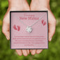 Amazing New Mama Love Knot Necklace- Pink Font