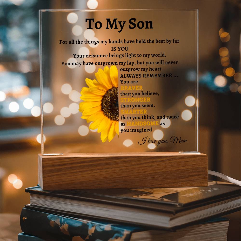 To My Son- Mom Sunflower Acrylic LED Plaque Gift