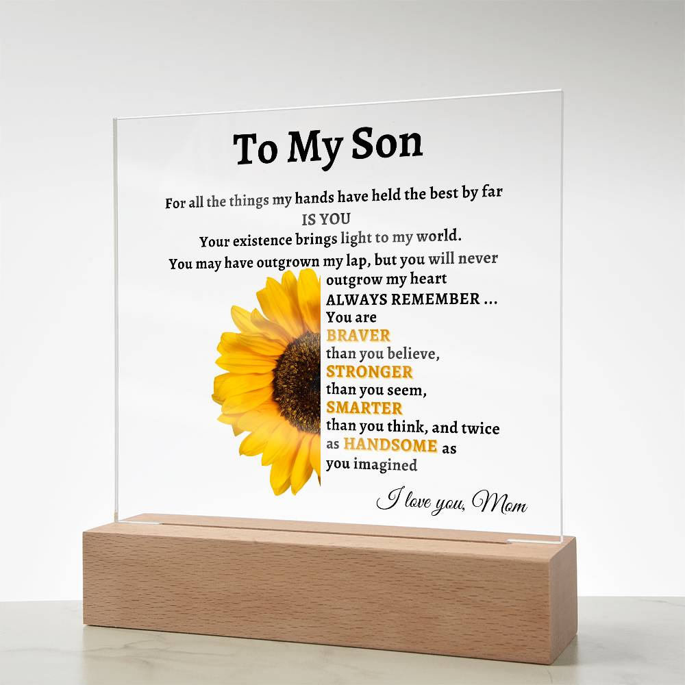 To My Son- Mom Sunflower Acrylic LED Plaque Gift
