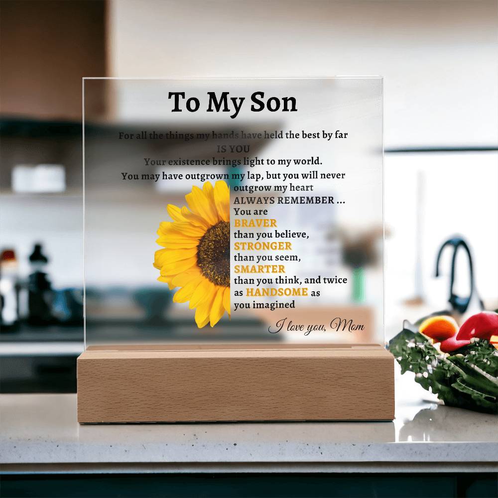 To My Son- Mom Sunflower Acrylic LED Plaque Gift