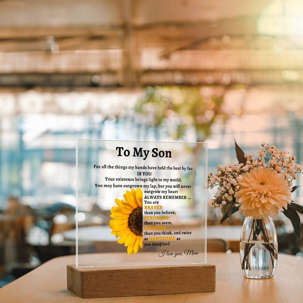 To My Son- Mom Sunflower Acrylic LED Plaque Gift