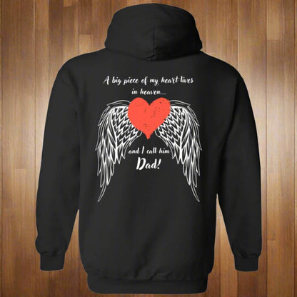 Pullover hoodie with 'A Big Piece of My Heart' and wing graphics, symbolizing love and remembrance in a cozy design