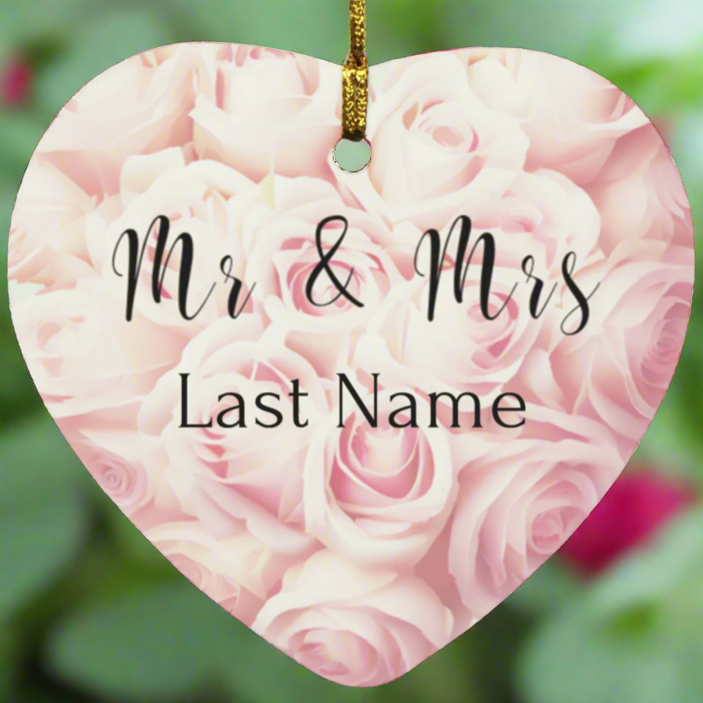 Personalized- Mr & Mrs Pink Heart Ornament