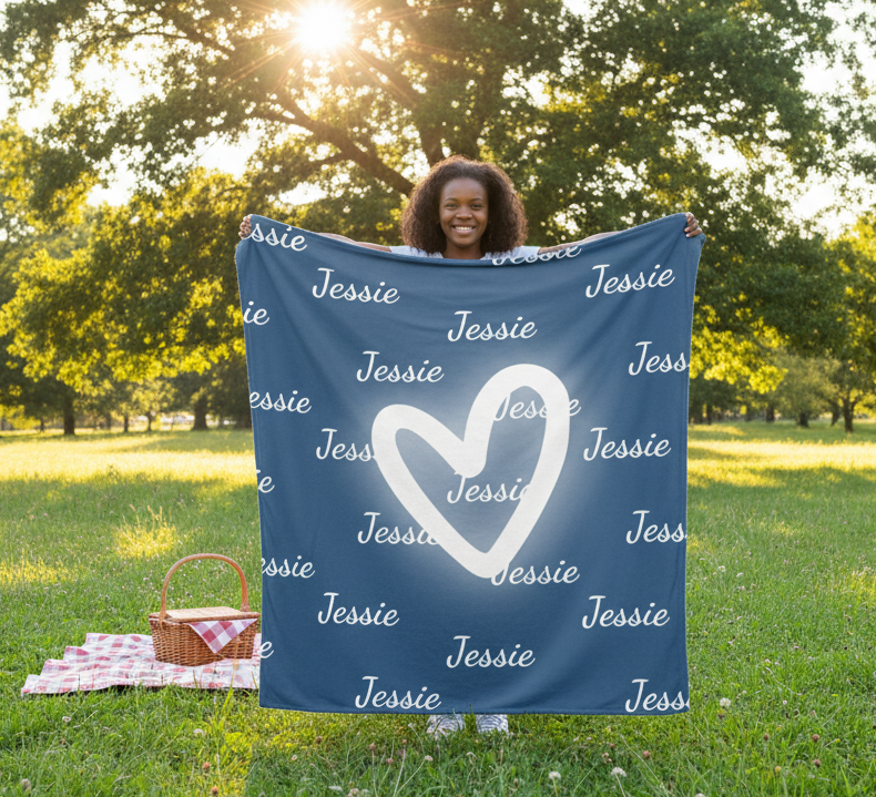 Personalized Name Fleece Blanket w/ Heart Design