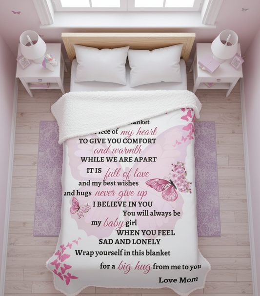 My Daughter Pink Butterfly Blanket Love Mom