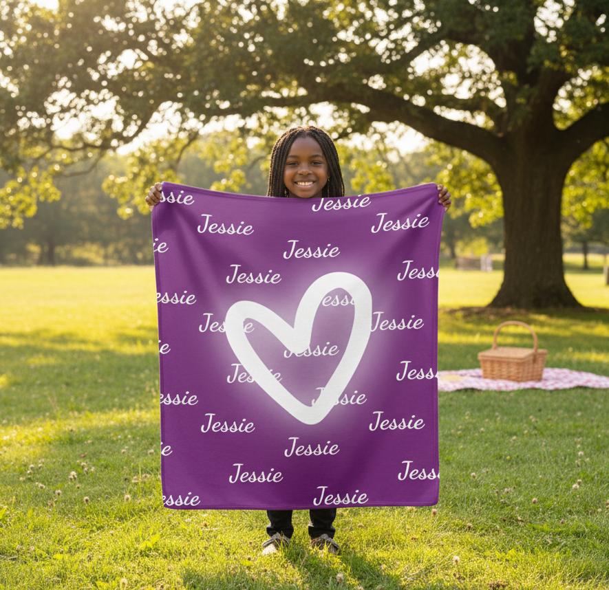Personalized Name Fleece Blanket w/ Heart Design