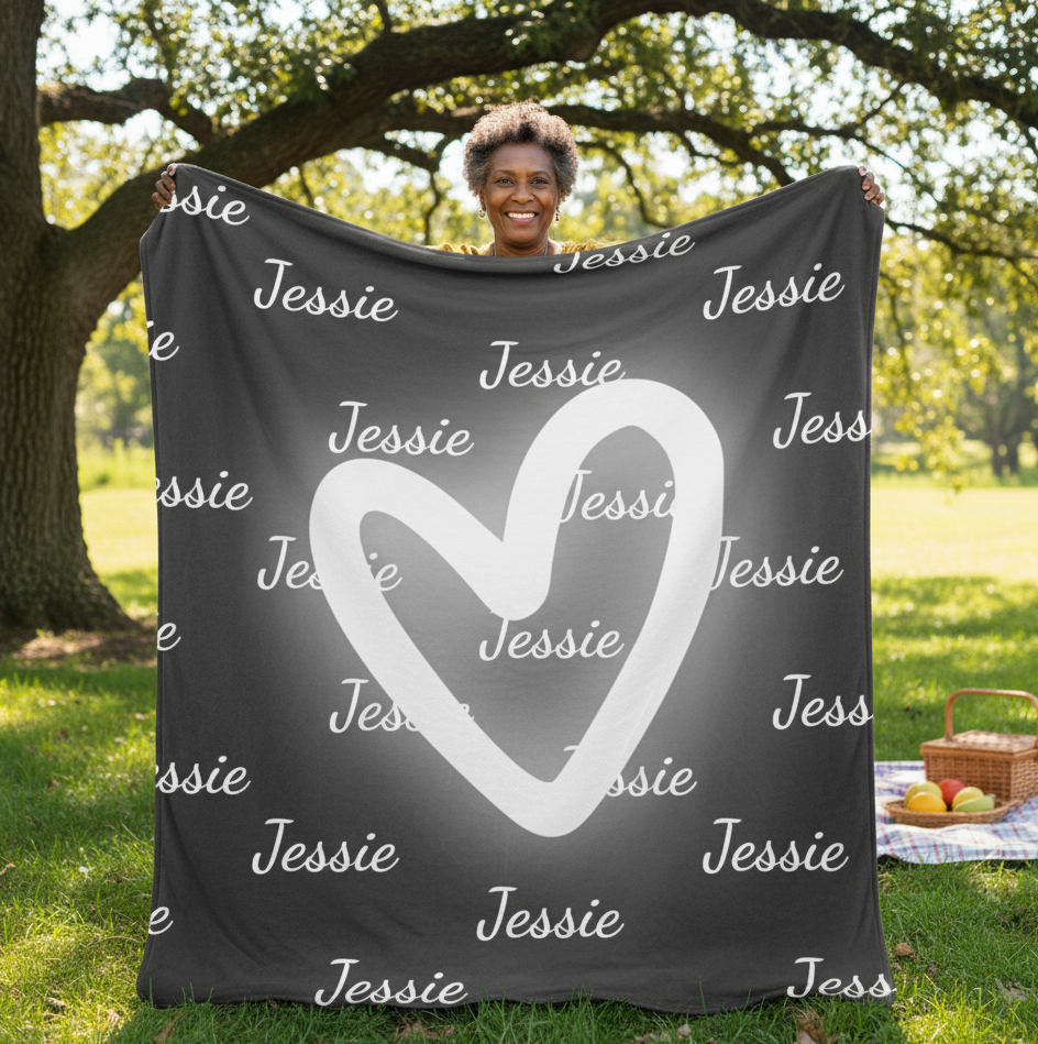 Personalized Name Fleece Blanket w/ Heart Design