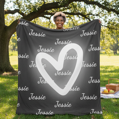 Personalized Name Fleece Blanket w/ Heart Design