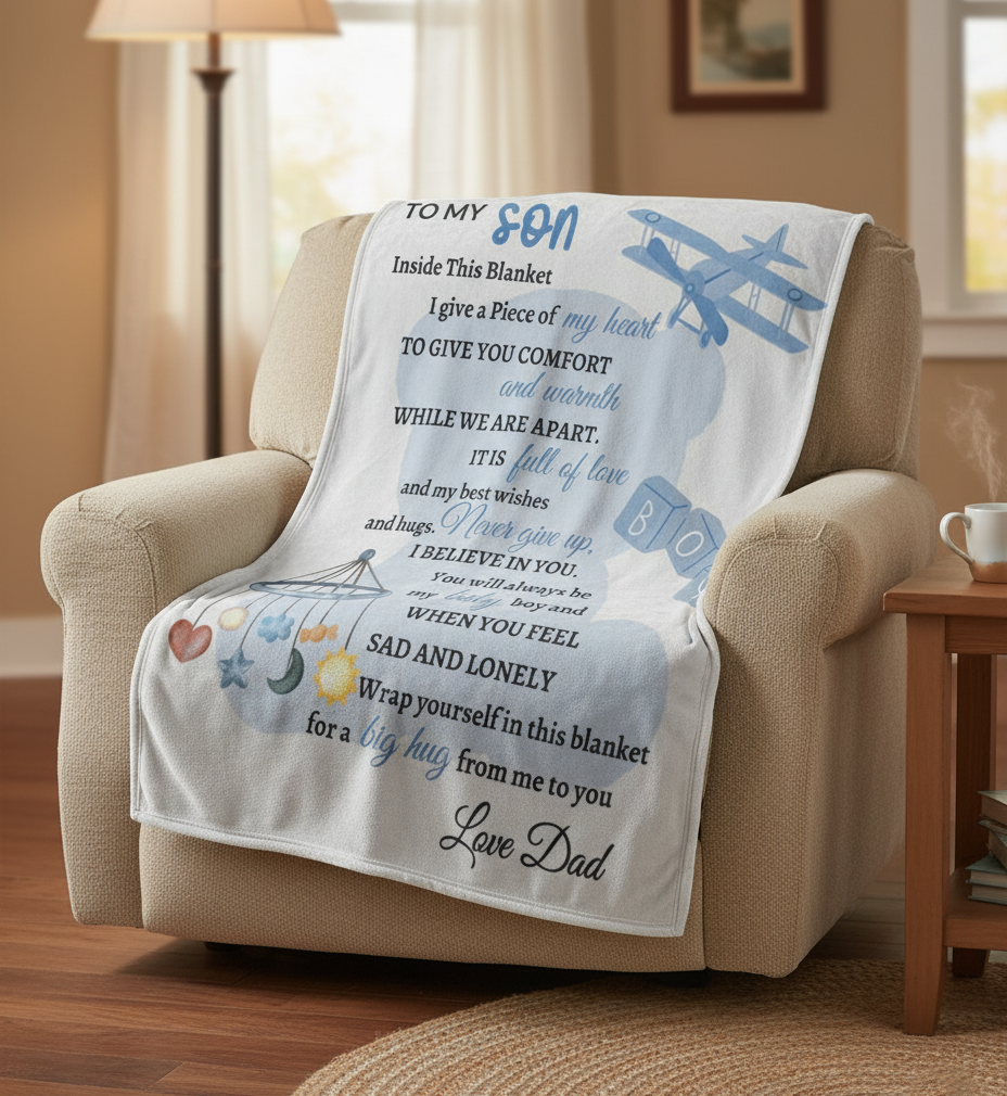 My Son Blue Teddy Blanket Love Dad