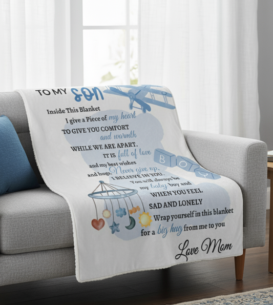 My Son Blue Teddy Blanket Love Mom