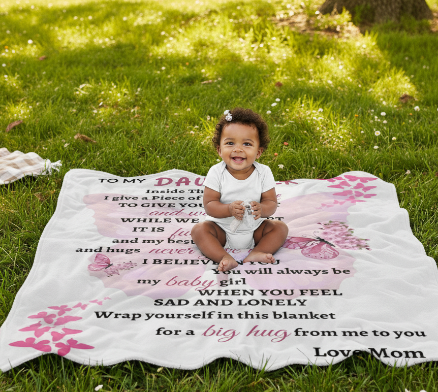 My Daughter Pink Butterfly Blanket Love Mom