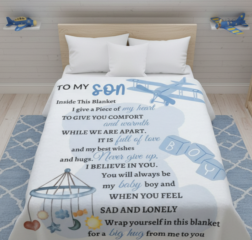 My Son Blue Teddy Blanket Love Mom