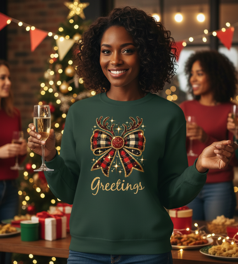 Greeting Christmas Bow Sweater Sweatshirt