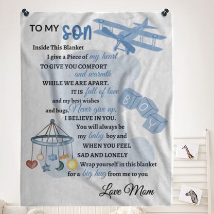My Son Blue Teddy Blanket Love Mom