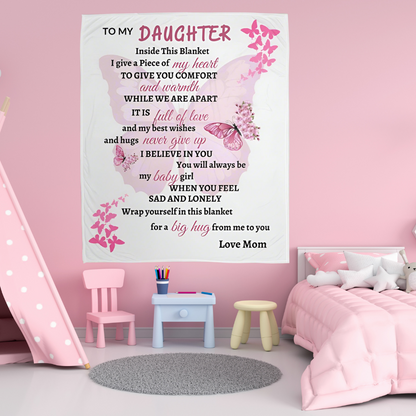 My Daughter Pink Butterfly Blanket Love Mom
